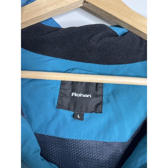 Rohan Jacket Mens Large Blue Hooded Water Resistant Outdoor Hiking Shell Travel - Picture 3 of 7